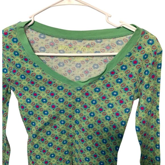 Vintage Y2K Derek Heart Womens Size Small Floral Green Blue Red Pull OVer Scoop - Picture 4 of 6